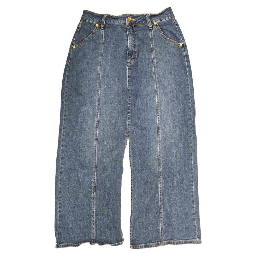 INC Denim Maxi Skirt Blue Front Slit Seam Detail Size 8/29